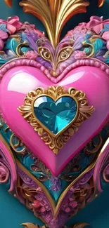 Intricate heart and floral art wallpaper in vibrant colors.