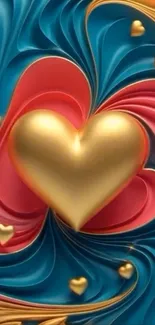 Vibrant heart-themed mobile wallpaper with gold highlights.