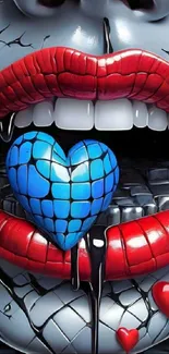 Dynamic wallpaper with red lips and a vibrant blue heart.