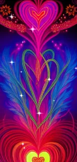 Vibrant heart-themed art wallpaper with glowing colors.