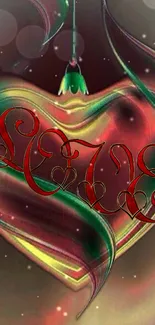 Vibrant heart design wallpaper with red, green, and artistic light effects.