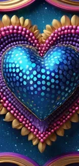Vibrant blue heart with colorful design