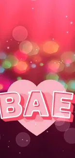 Vibrant 'BAE' heart wallpaper with colorful bokeh and glowing lights.