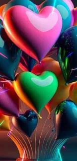 Vibrant heart-shaped balloons in colorful hues for a lively wallpaper.