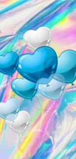 Colorful heart balloons with abstract metallic background.