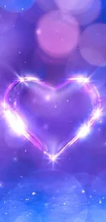 Vibrant heart bokeh wallpaper with purple and blue hues.