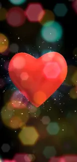 Red heart wallpaper with bokeh background.