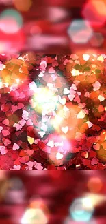 Luminous red heart bokeh wallpaper with glowing pink and white accents.