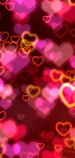 Vibrant bokeh wallpaper with colorful hearts.