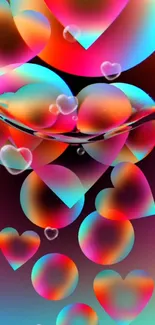 Colorful heart bubble wallpaper with vibrant design for mobile phones.