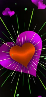 Vibrant heart-themed wallpaper with colorful burst design.