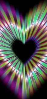 Vibrant, multicolored heart on black background wallpaper.