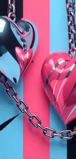 Vibrant heart chains with pink stripes wallpaper.