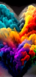 Heart-shaped vibrant multicolor cloud art wallpaper.