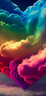 Heart-shaped rainbow cloud mobile wallpaper.