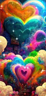 Colorful heart clouds wallpaper with vibrant and artistic design.