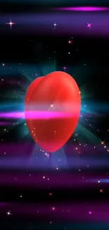 Red heart with cosmic aura and starry background.