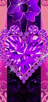 Vibrant purple heart crystal wallpaper with sparkling details.