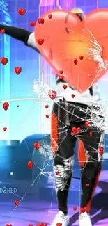 Heart-themed dance wallpaper with vibrant red and blue colors.