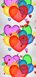 Vibrant and colorful heart-themed phone wallpaper design.