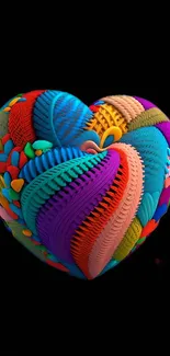 Vibrant 3D heart wallpaper with colorful, textured patterns.