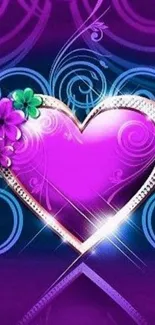 Vibrant purple heart with floral design wallpaper