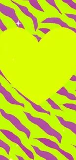 Neon yellow heart with purple stripes wallpaper.