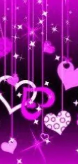 Vibrant pink heart design mobile wallpaper with stars.