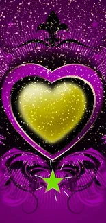 Vibrant purple wallpaper with neon heart design