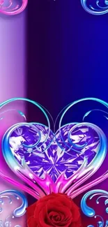 Vibrant mobile wallpaper with heart and floral design.