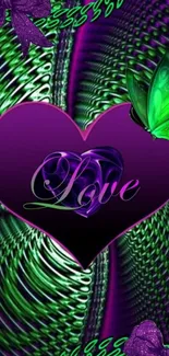 Purple heart design with butterfly and green accents.