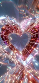 3D vibrant heart with sparkling colors on a mobile wallpaper.