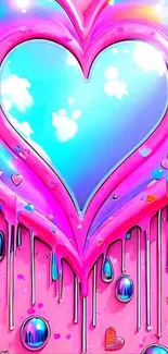 Heart design with dripping pink and blue accents wallpaper.