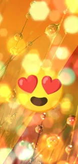 Vibrant wallpaper with heart emoji and sparkling water droplets.