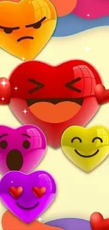 Colorful heart emojis wallpaper with vibrant expressions.