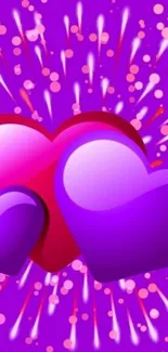 Colorful heart explosion on purple background.