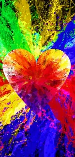 Vibrant heart with colorful splash background.