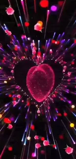 Vibrant heart explosion with colorful bursts on a black background.