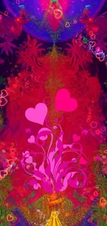 Vibrant pink heart fantasy mobile wallpaper.