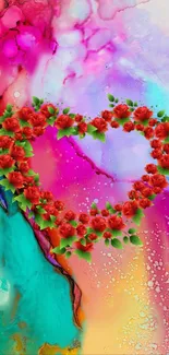 Colorful floral heart on abstract background, vibrant wallpaper.