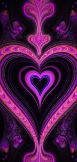 Vibrant fractal heart design in purple and magenta tones.