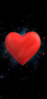 Red heart and stars on black galaxy wallpaper.