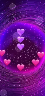 Purple and pink heart galaxy wallpaper for mobile phone.