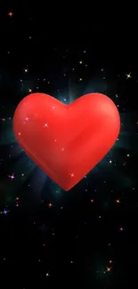 Red heart surrounded by stars on a black cosmic background.