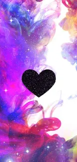 Purple and pink galaxy wallpaper with a black heart center.