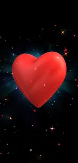 Glowing red heart surrounded by stars in a galaxy backdrop.