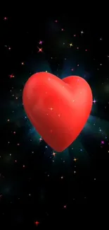 Red heart glowing in starry galaxy wallpaper.