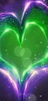 Heart-shaped galaxy in green and purple.