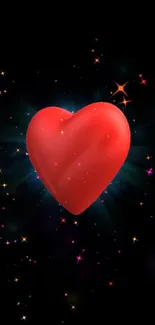 Red heart floating in a starry galaxy background.