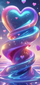 Vibrant heart-shaped galaxy with swirling colors and cosmic elements.